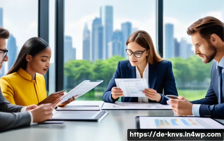 윤리적 투자와 환경 보호 - A professional setting showing a diverse group of investors reviewing detailed sustainability report...