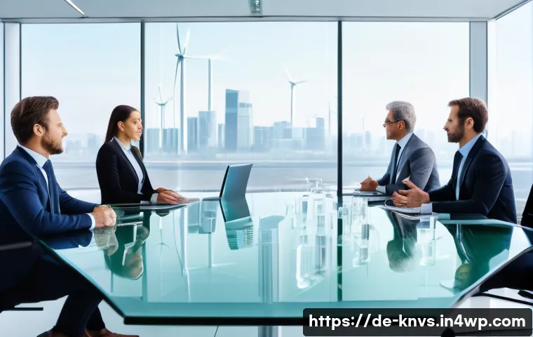 윤리적 투자로 사회에 기여하기 - A modern European financial advisor’s office scene, featuring a diverse group of professionals discu...