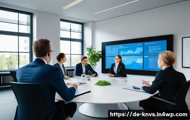 윤리적 투자자가 주의해야 할 법적 문제 - A professional business meeting scene in a modern German office, featuring diverse investment adviso...