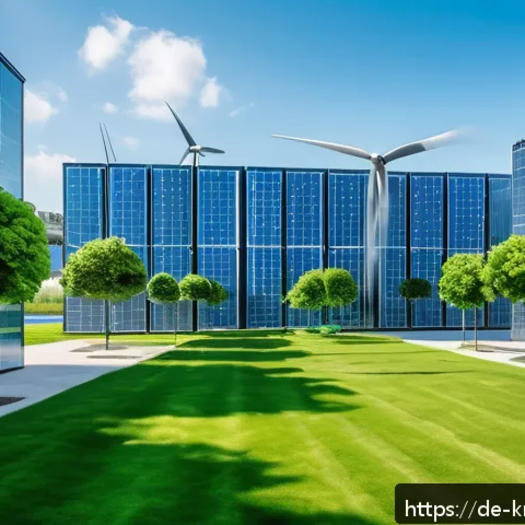 윤리적 투자와 디지털 자산 - A futuristic urban setting showcasing a green blockchain data center powered by solar panels and win...