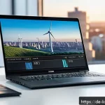 Home 23 윤리적 투자와 위험 관리 - A modern German investor’s workspace featuring a sleek laptop displaying an ESG investment dashboard...