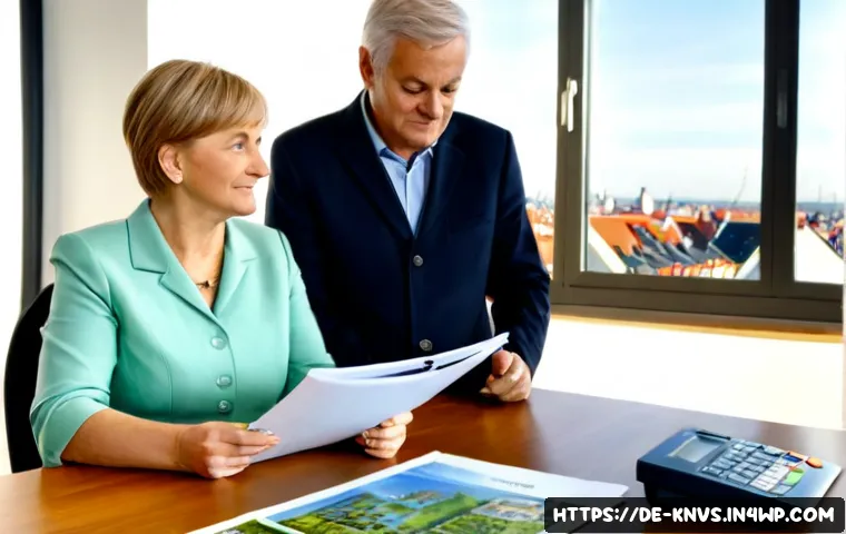 Home 17 윤리적 투자와 금융 윤리의 관계 - Photorealistic ethical investment consultation in a modern German financial office, a middle-aged ad...